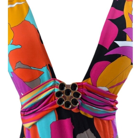 Trina Turk Gemini Plunge Neck Printed One Piece Swimsuit In Multi Color 10 NWT - Picture 5 of 16